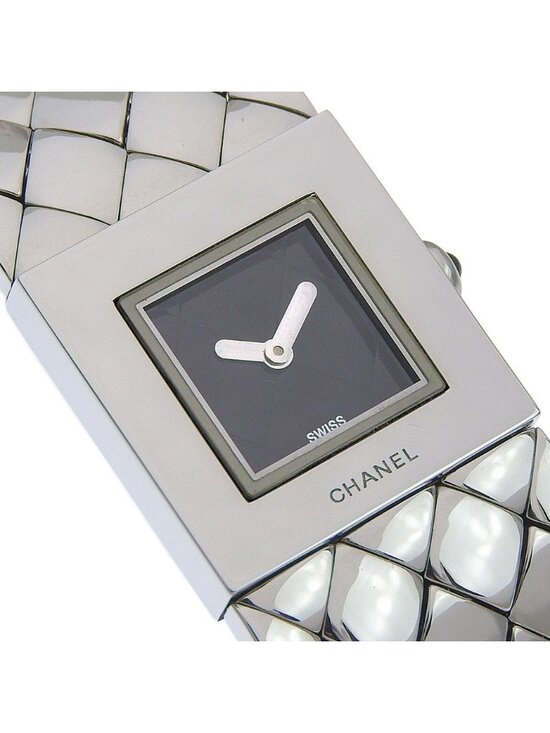 Chanel Quilted Stainless Steel Silver Quartz Analog Display Black Dial Watch main image 6